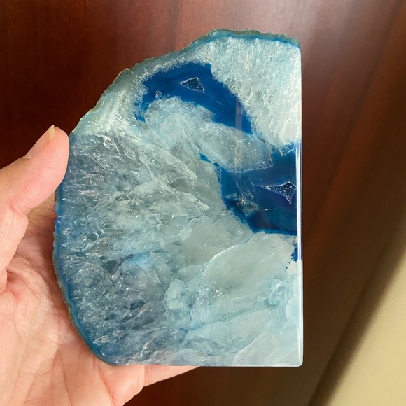 Agate Genuine Stone Blue Geode Wedge or Bookend - Picture 2 of 10